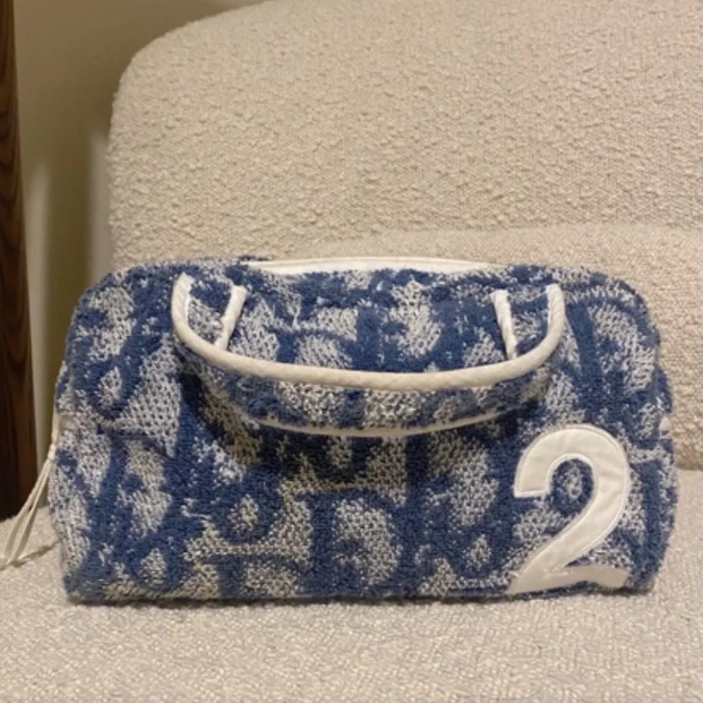 Authentic Vintage christian dior monogram terry cloth towel bag in blue - Picture 11 of 11